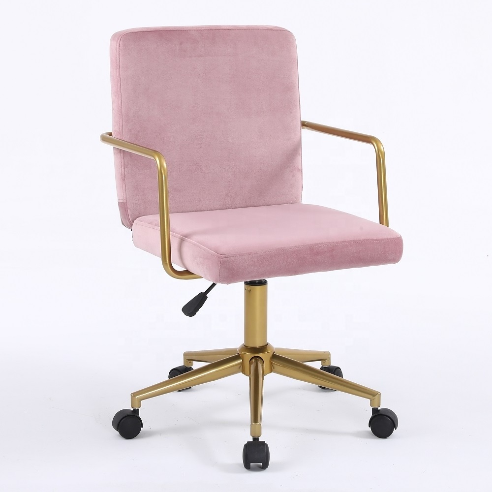 2022 Mid Back Accent Chair Living Room Furniture Home Office Pink Fabric Velvet Task Chair for Living Bedroom Makeup Chair