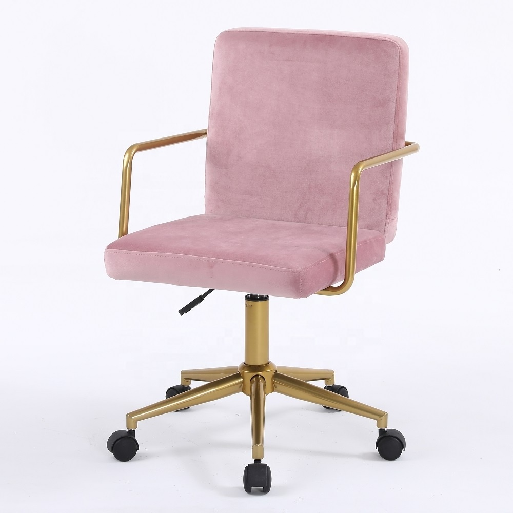 2022 Mid Back Accent Chair Living Room Furniture Home Office Pink Fabric Velvet Task Chair for Living Bedroom Makeup Chair