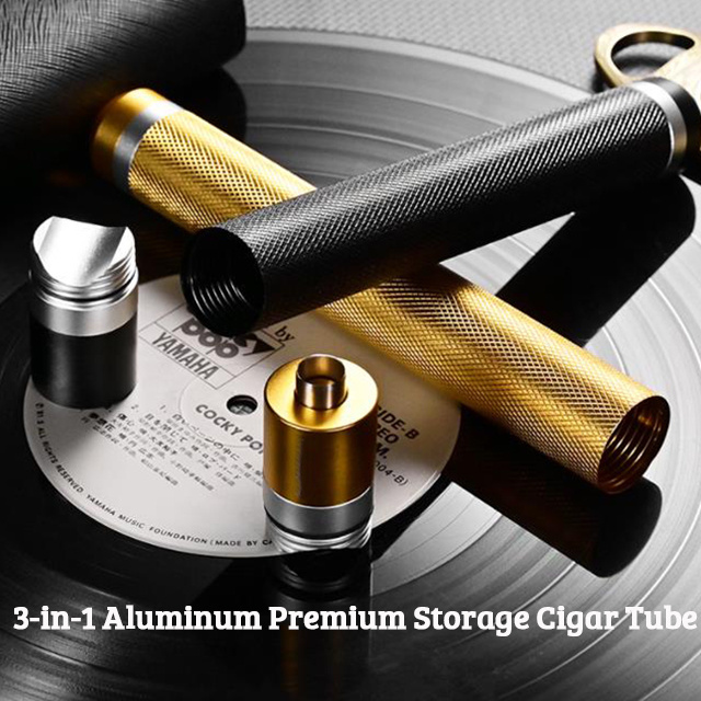 3-in-1 Aluminum Premium Storage Cigar Tube Smell-Proof Waterproof Protect Cigar Holder Divot Tool