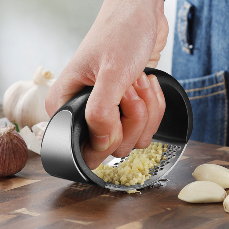 Multi-function 304# Manual Garlic Rocker Presser Kitchen Silicone Garlic Peeler and Stainless Steel Garlic Press Set