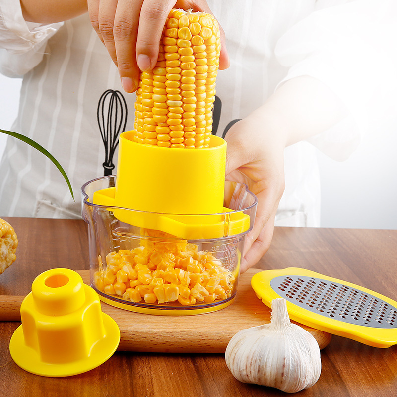 4 in 1 Kitchen Slicer Peeler Ginger Sharpener Corn Stripper Stainless Steel Corn Stripping Tool With Measuring Cup