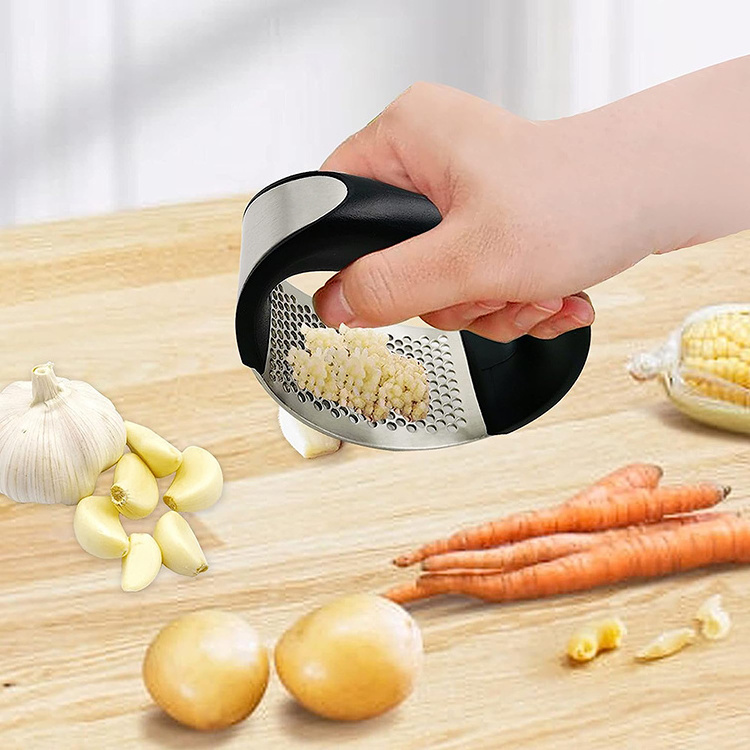 Multi-function 304# Manual Garlic Rocker Presser Kitchen Silicone Garlic Peeler and Stainless Steel Garlic Press Set