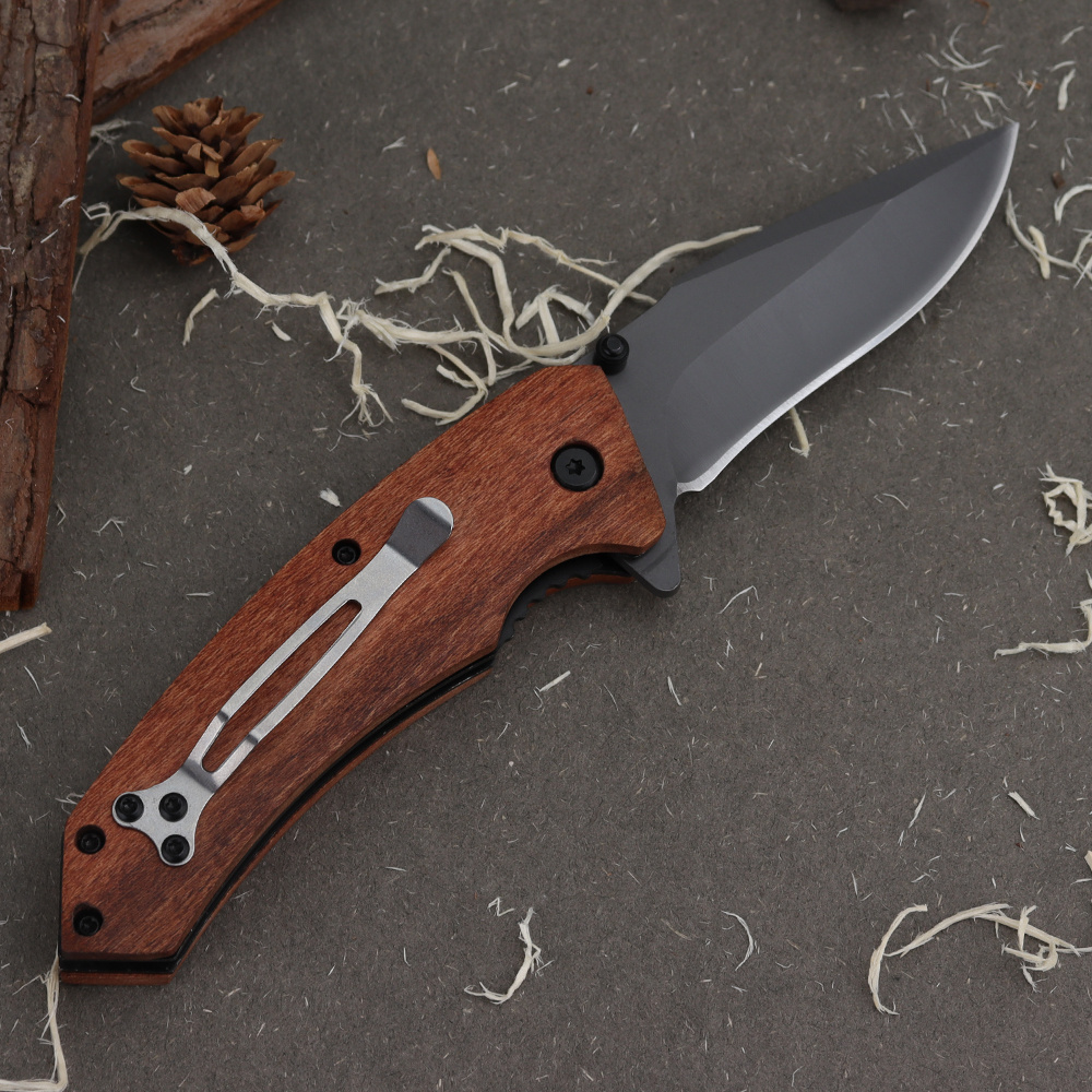 KITCHENCARE Stainless Steel Hunting Folding Knife Metal Survival Knife Wholesale Wood Handle Pocket Knife