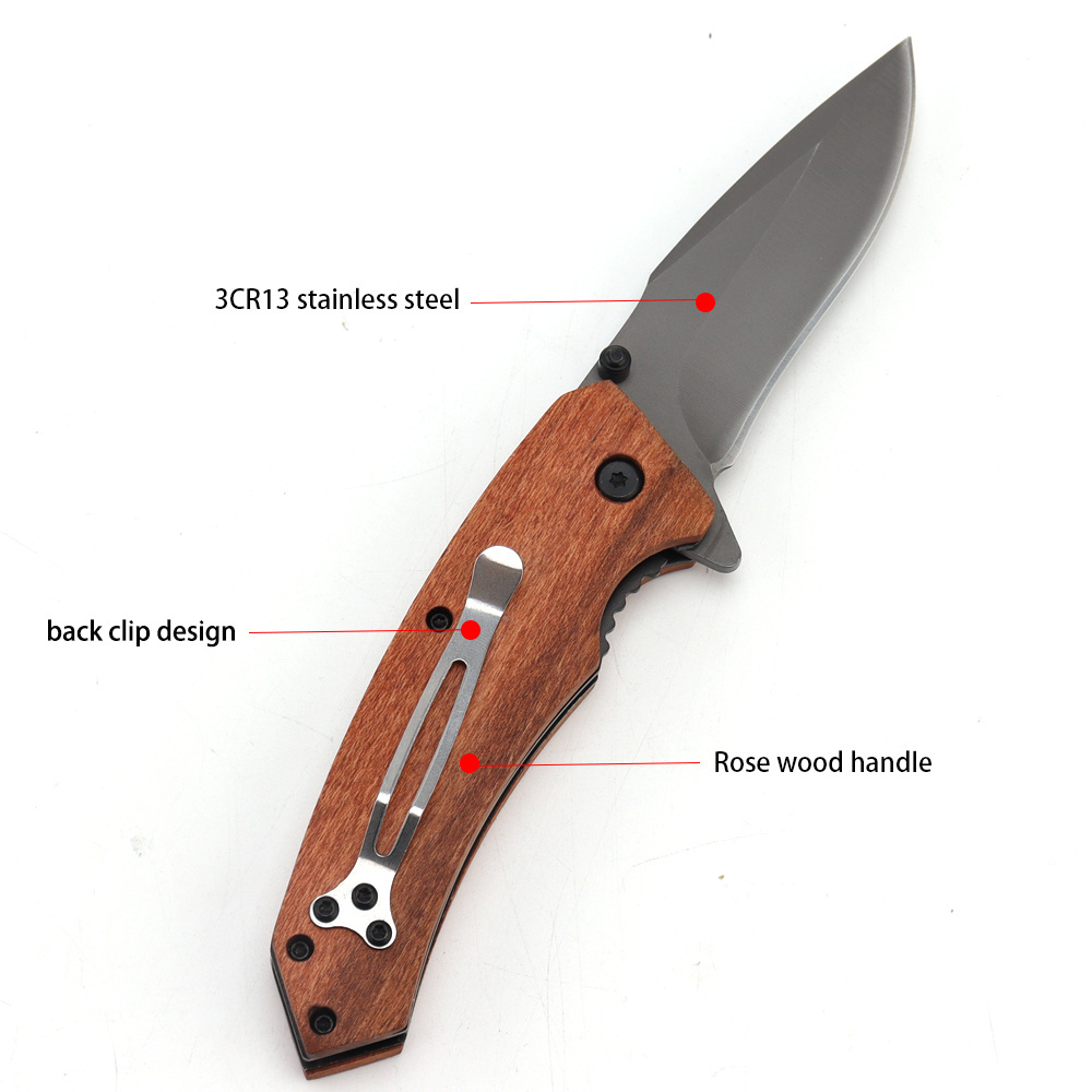 KITCHENCARE Stainless Steel Hunting Folding Knife Metal Survival Knife Wholesale Wood Handle Pocket Knife