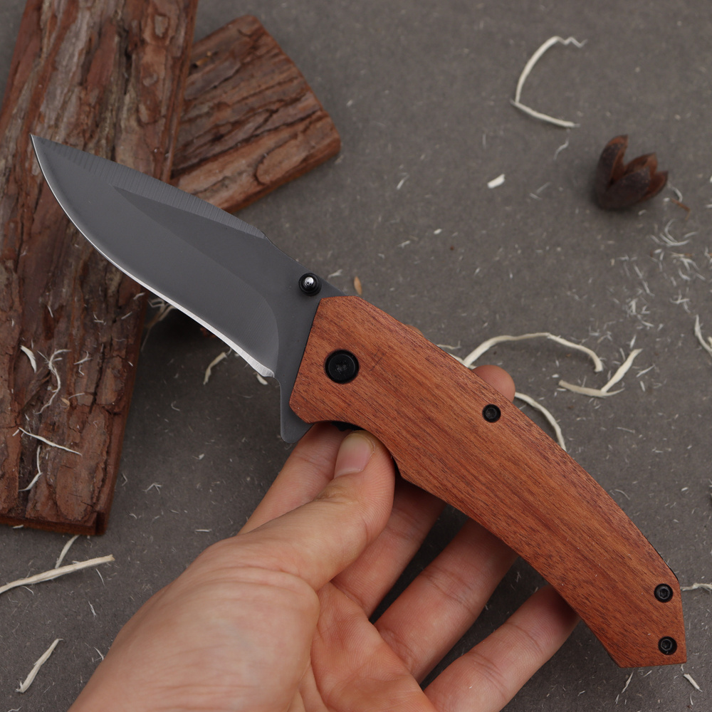 KITCHENCARE Stainless Steel Hunting Folding Knife Metal Survival Knife Wholesale Wood Handle Pocket Knife