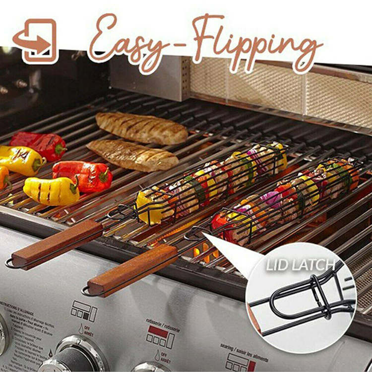 Outdoor Camping Top seller Portable Stainless Steel bbq Grilling Basket Sausage Vegetable Barbecue Grill Basket