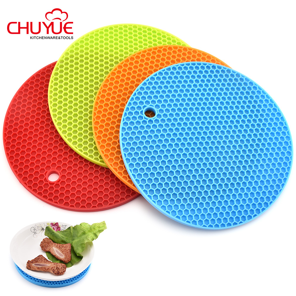 Home Table Mat Accessories Round Shape  Kitchen Silicone Honeycomb Mat Trivets for Hot Dishes