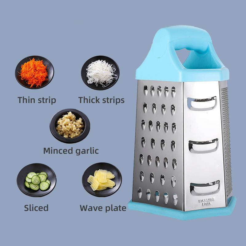 Manual multifunctional hand held stainless steel 6 sided food fruit carrot ginger kitchen vegetable cheese grater