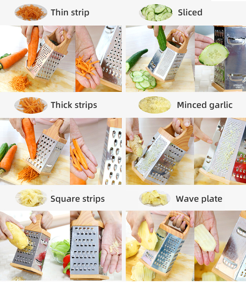 Manual multifunctional hand held stainless steel 6 sided food fruit carrot ginger kitchen vegetable cheese grater