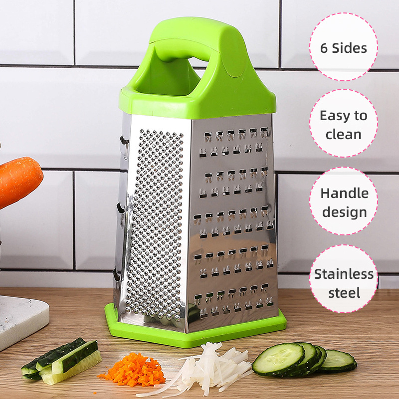 Manual multifunctional hand held stainless steel 6 sided food fruit carrot ginger kitchen vegetable cheese grater