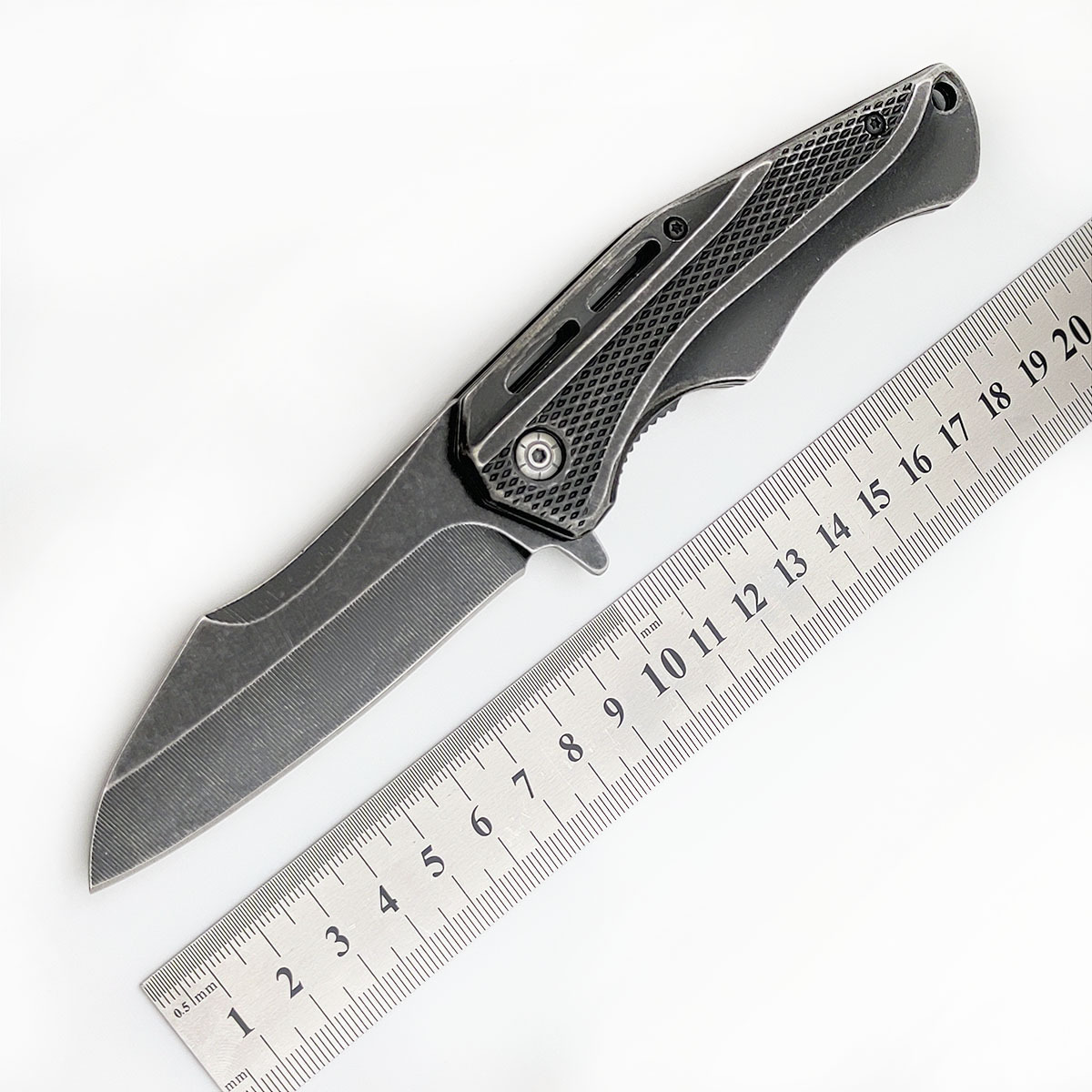 Folding Pocket Knife Stone Wash Steel Handle Hunting Survival Outdoor with Belt Cilp Knife Hand Tools