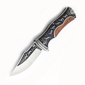 2024 New Style Folding Pocket Knife Self-Defense Knives with wooden handle and animal pattern