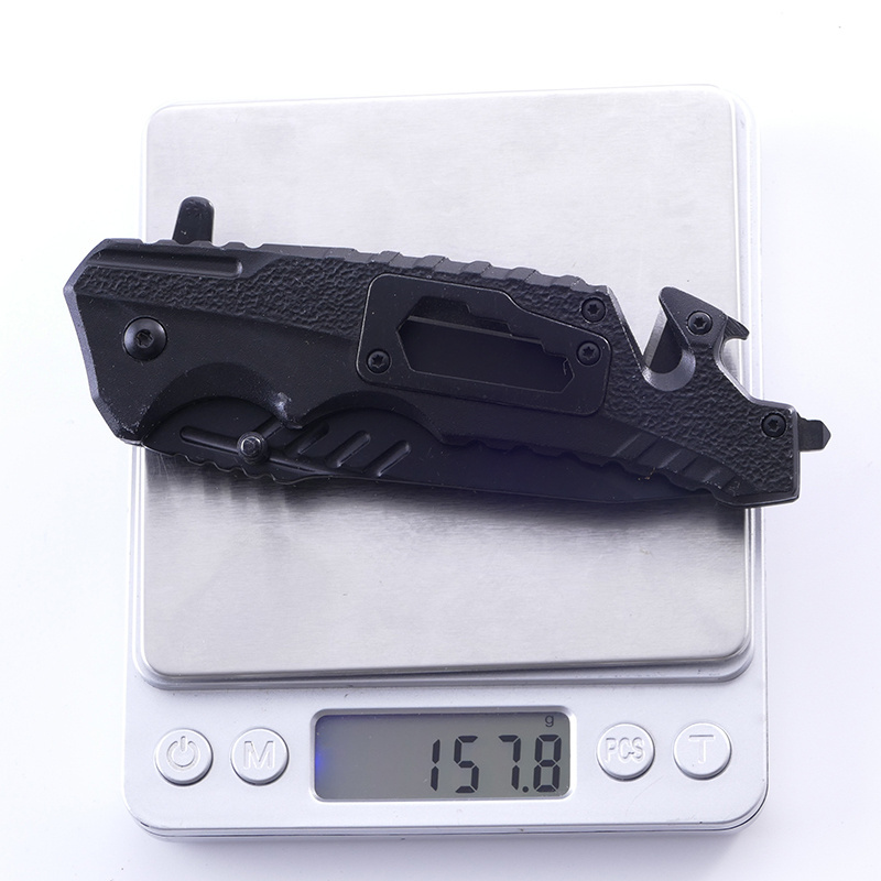 Black Color Survival Hunting Knife Pocket Knife with Belt Cutter and Glass Breaker