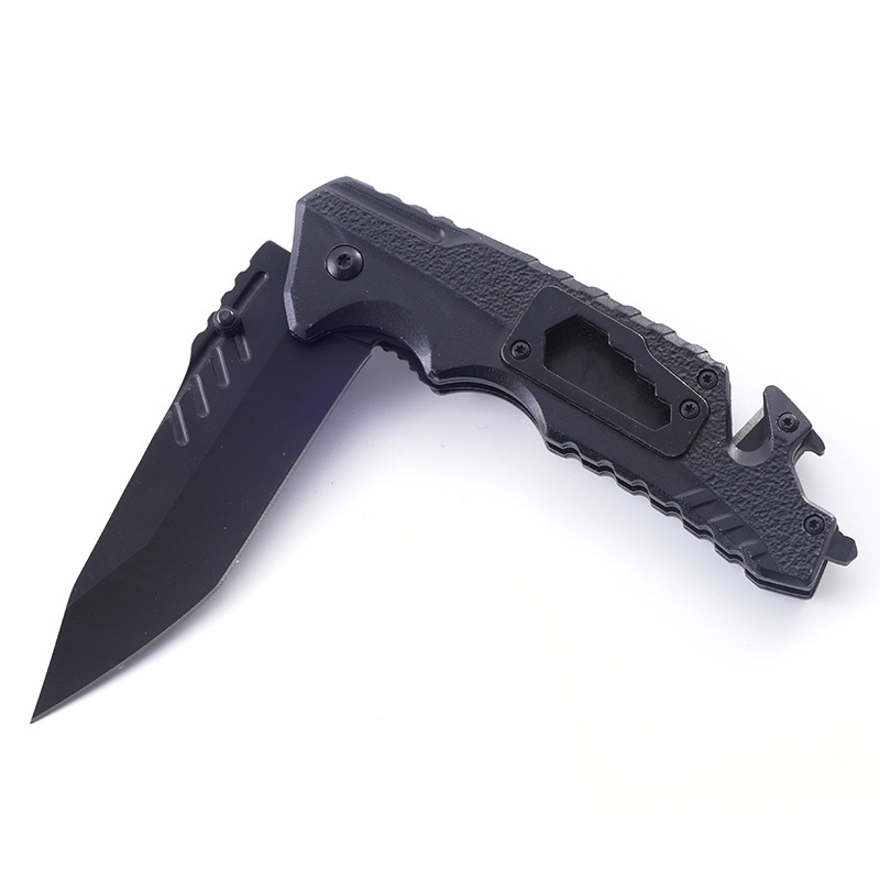 Black Color Survival Hunting Knife Pocket Knife with Belt Cutter and Glass Breaker