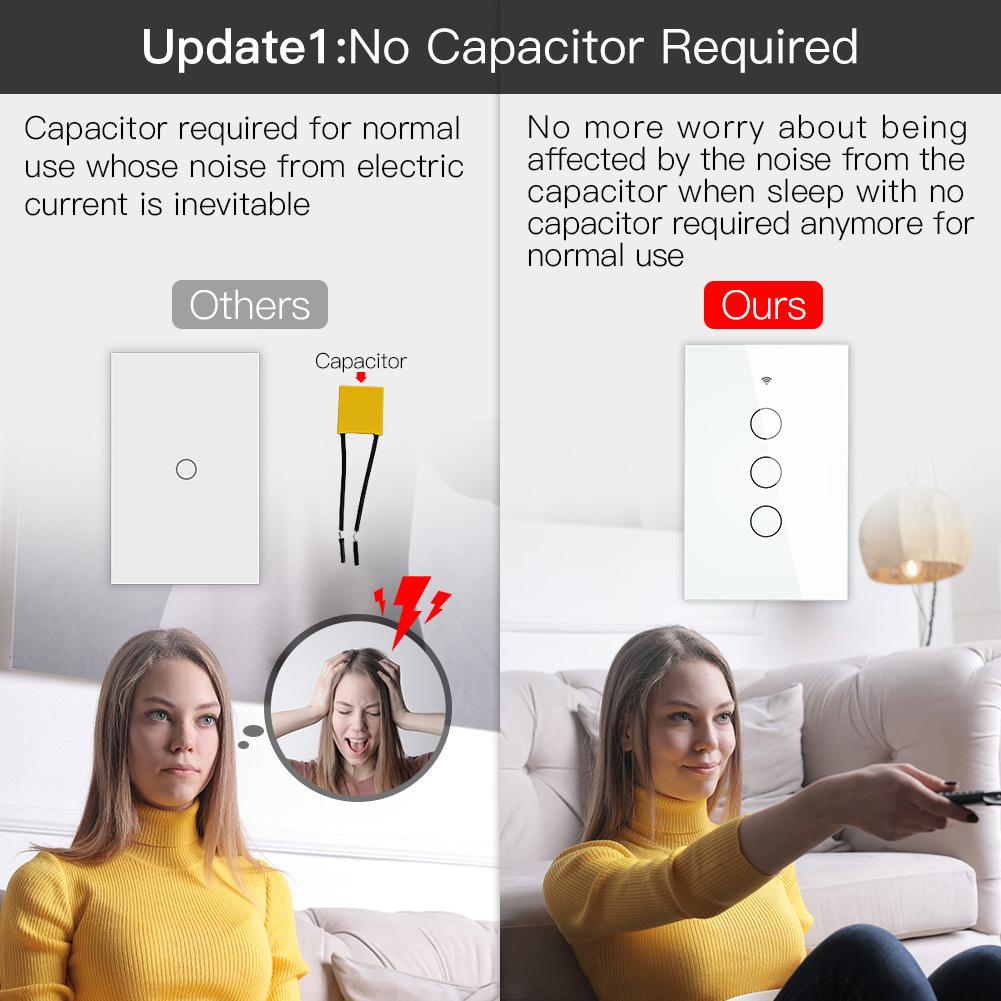 MoesTuya ZigBee Glass US Wall Touch smart switch no neutral no capacitor needed Works with Alexa and Google home