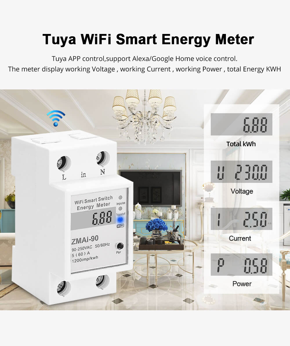 Tuya Smart  Din Rail Wifi Power Meter Single Phase Digital LCD screen Smart Wifi Prepaid Electric Energy Meter