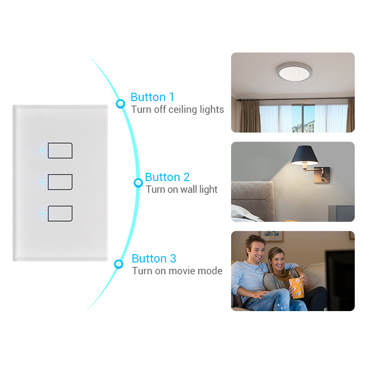 Broadlink TC3 US 3gang Wifi Touch Light Switch Smart Remote Control Alexa Google Home Voice Live Wire Connection No Need Neutral