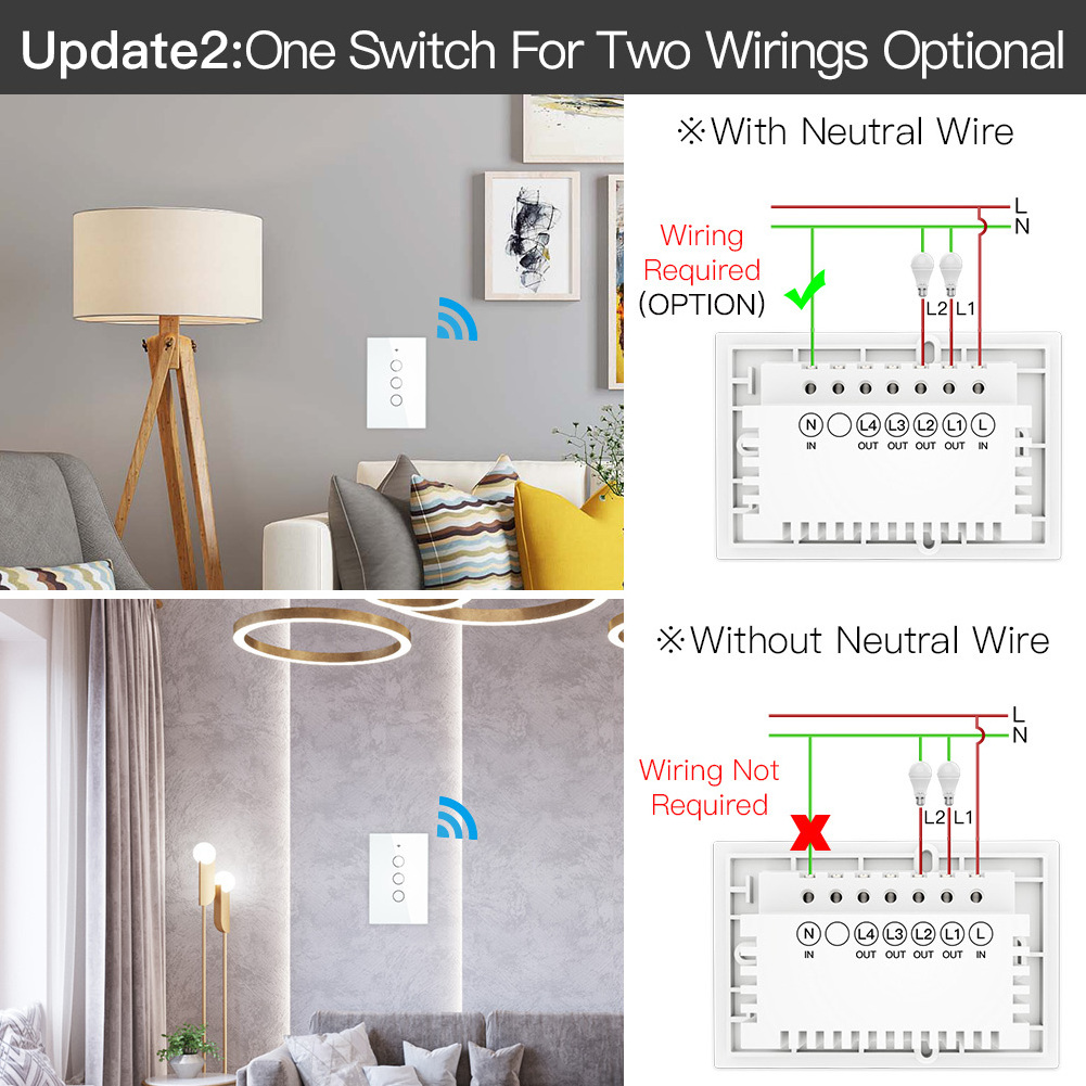 MoesTuya ZigBee Glass US Wall Touch smart switch no neutral no capacitor needed Works with Alexa and Google home