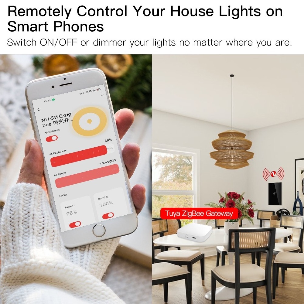 Tuya 1/2/3 Gang ZigBee Smart Light Dimmer touch Switch Independent Control Smart Tuya APP Control Works with Alexa Google Home