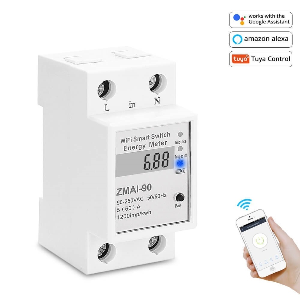 Tuya Smart  Din Rail Wifi Power Meter Single Phase Digital LCD screen Smart Wifi Prepaid Electric Energy Meter