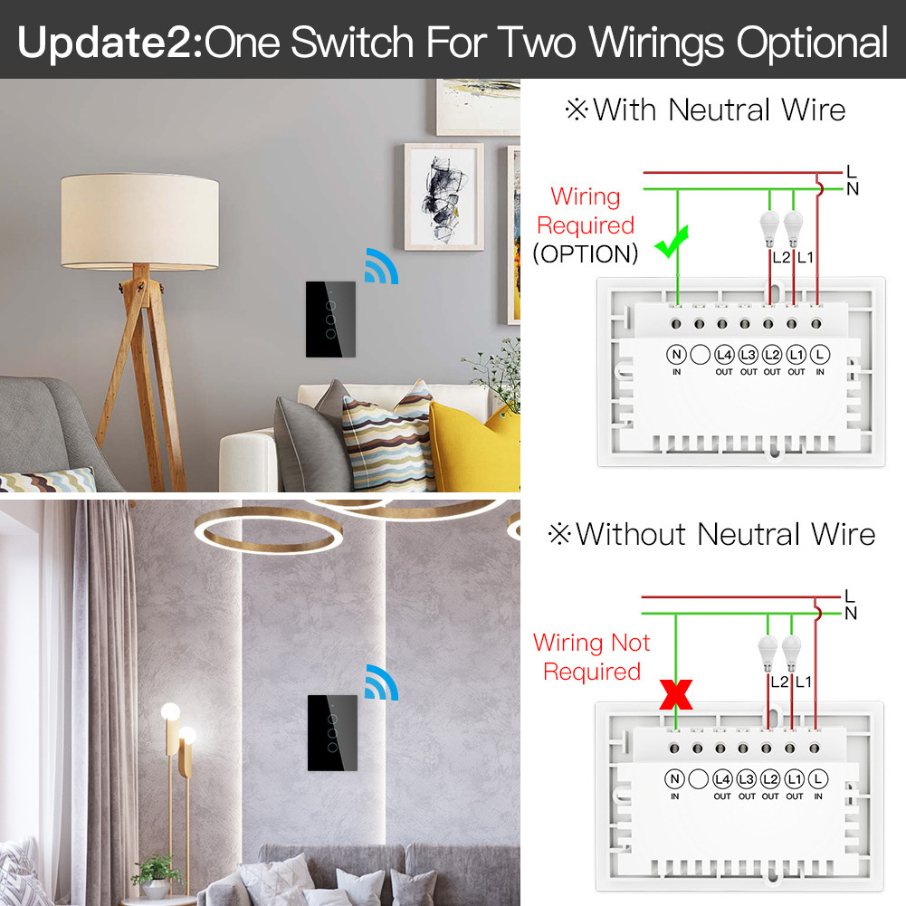 Smart ZigBee Wall Touch Light Switch With Neutral/No Neutral ,No Capacitor Smart Life/Tuya Works with Alexa,Google Hub Required