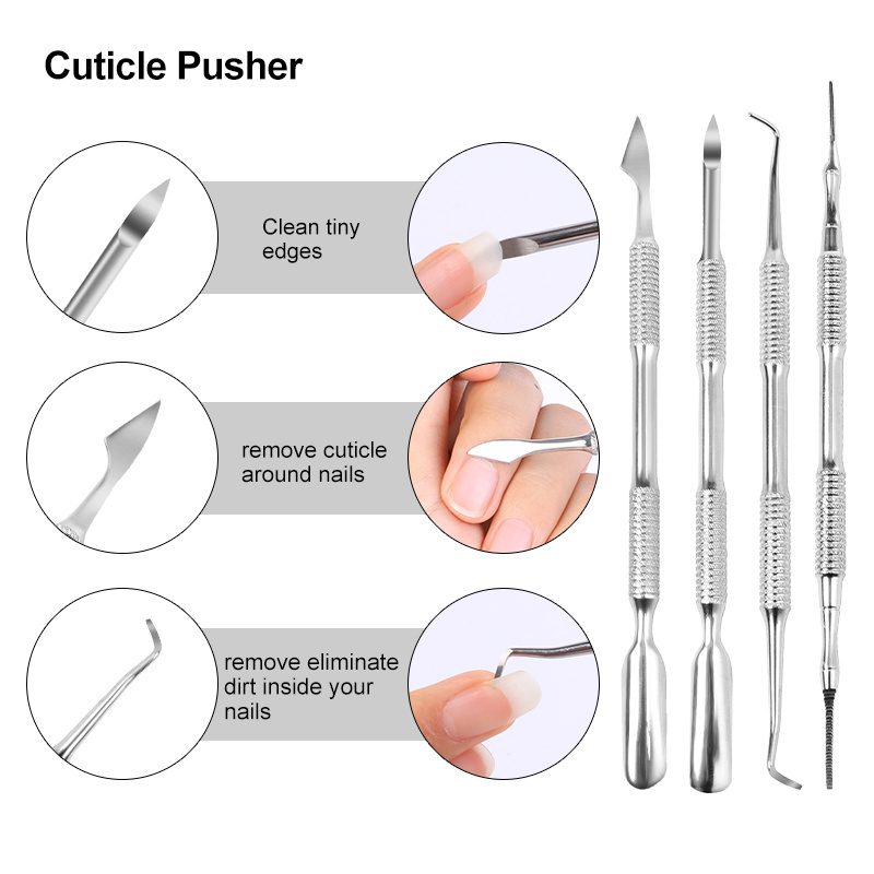 Wholesale Professional Nail Supplies Double Sided Stainless Steel Tools Best Cuticle Pusher Trimmer Callus Remover Dead Skin