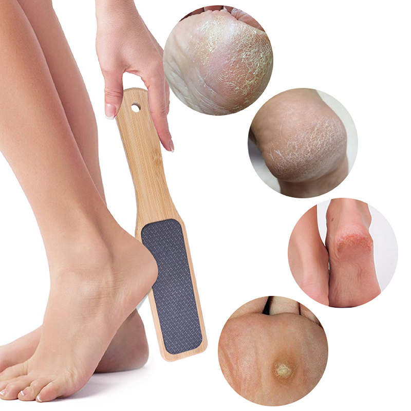 New Arrival Eco-Friendly Bamboo Handle Pedicure Tool Foot Paddle Callus Remover Nano Glass File Pumice Stone Dead Skin Removal