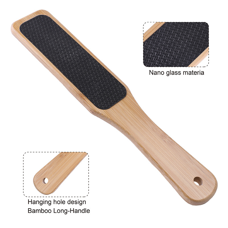 New Arrival Eco-Friendly Bamboo Handle Pedicure Tool Foot Paddle Callus Remover Nano Glass File Pumice Stone Dead Skin Removal