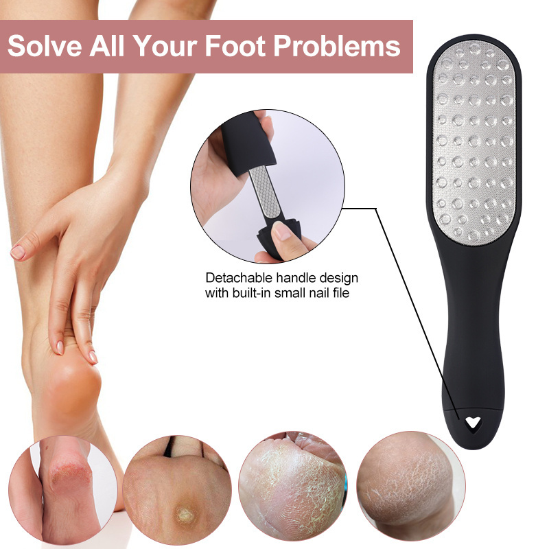 Professional 3 in 1 foot scrubber rasp pedicure callus remover stainless steel foot file with inlay mini file