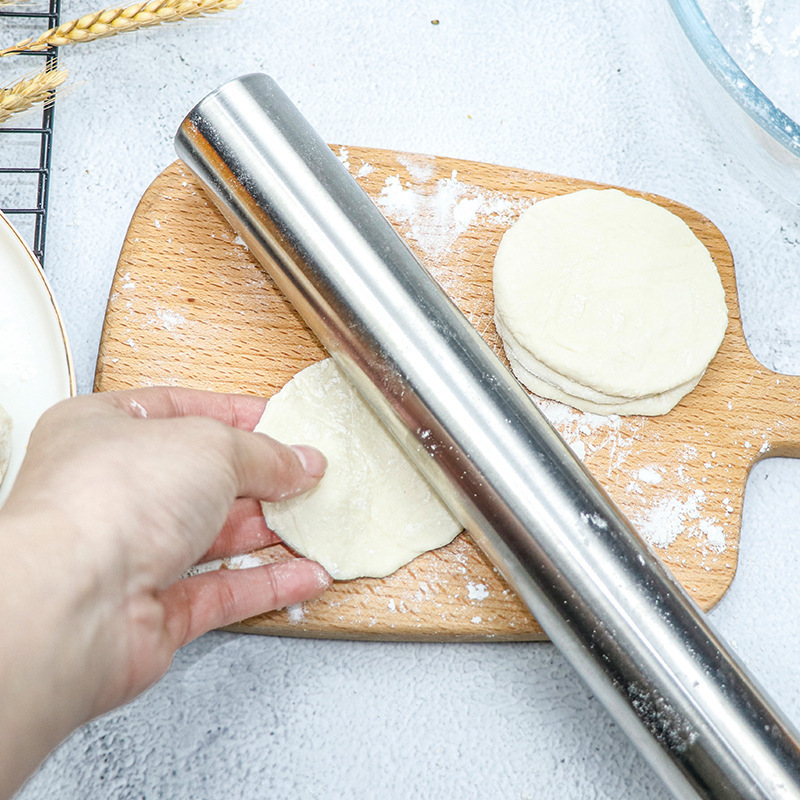 40cm Stainless Steel Rolling Pin For Baking Pizza Dough Roller Pastry Tools