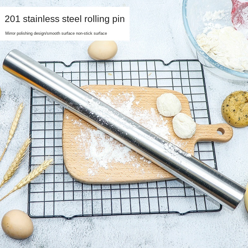 40cm Stainless Steel Rolling Pin For Baking Pizza Dough Roller Pastry Tools