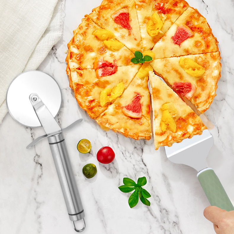 Stainless Steel Pizza Tools Cake Cheese Spatula Shovel With Plastic Handle Pizza Wheel Cutter