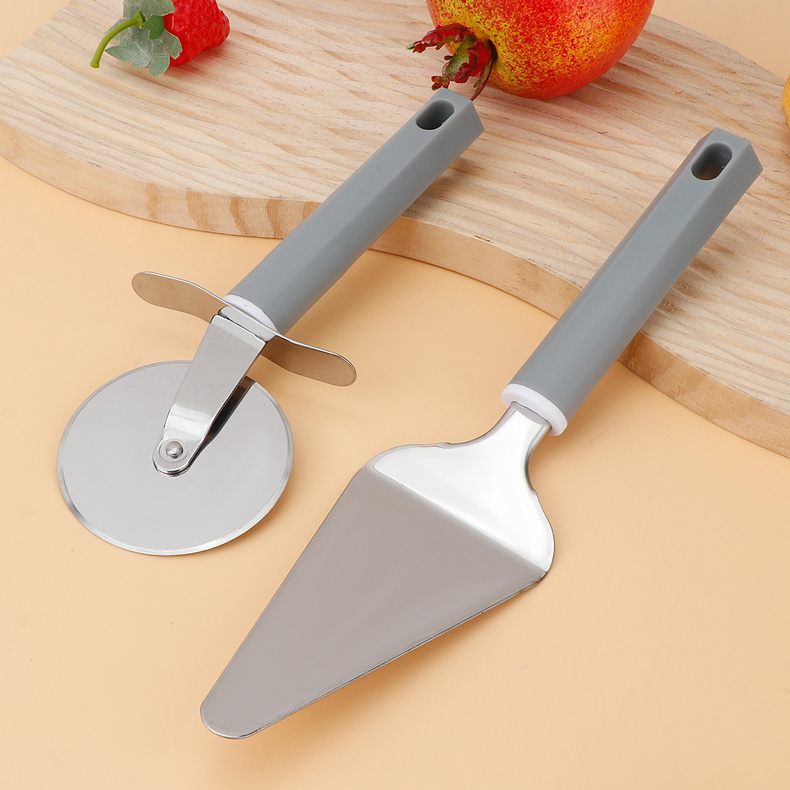 Stainless Steel Pizza Tools Cake Cheese Spatula Shovel With Plastic Handle Pizza Wheel Cutter