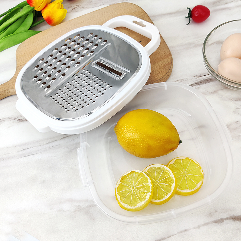 Multifunctional 3 in 1 Stainless Steel Grater With Container Kitchen Vegetable Garlic Ginger Cheese Slicer Grater