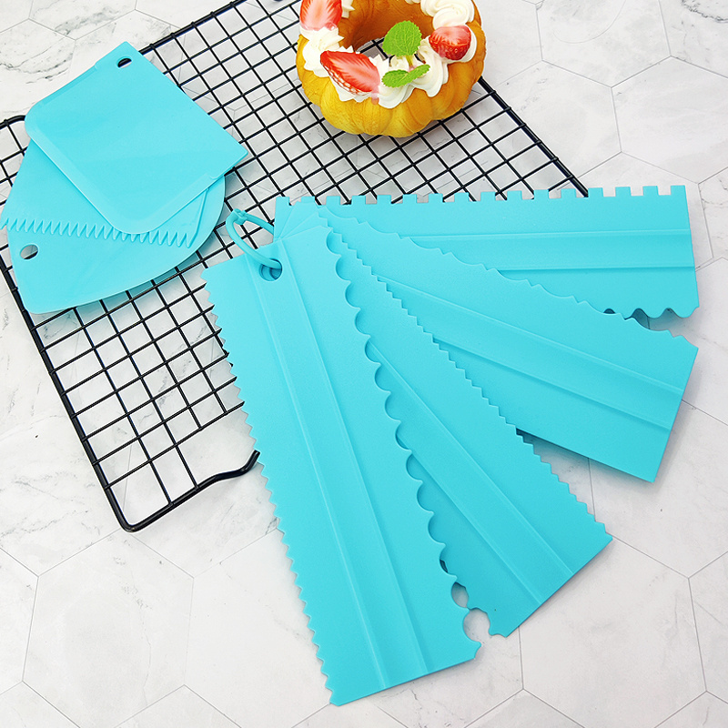 Long Toothed Plastic Cake Decorating Scraper Set Dough Cutter Cake Smoother Spatula Baking Icing Tools