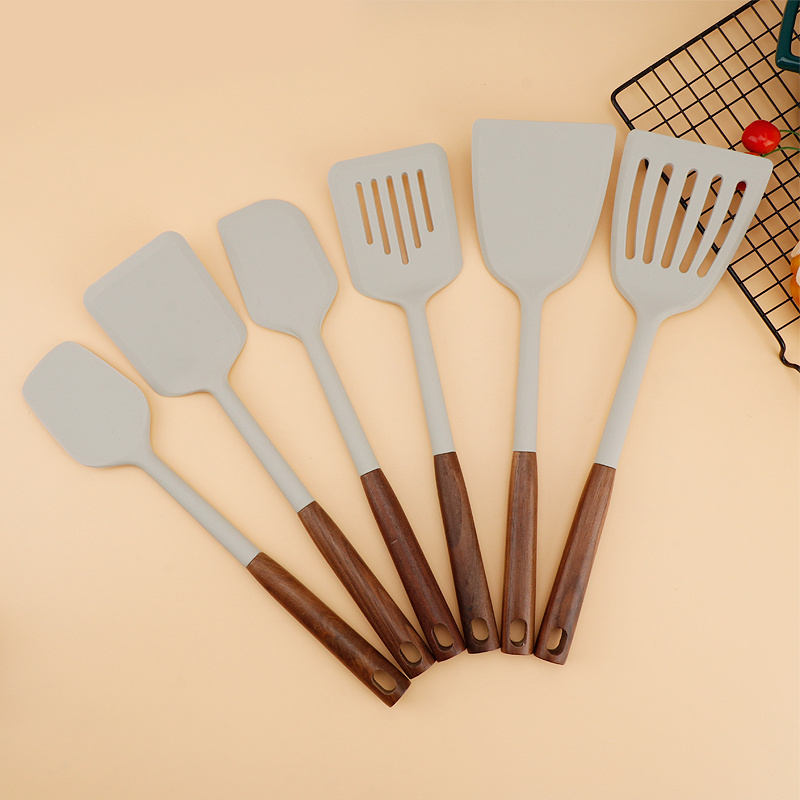 Professional Kitchen Set High Quality 11pcs Silicone Cooking Utensil Set With Black Walnut Wood Handle Cooking Tools