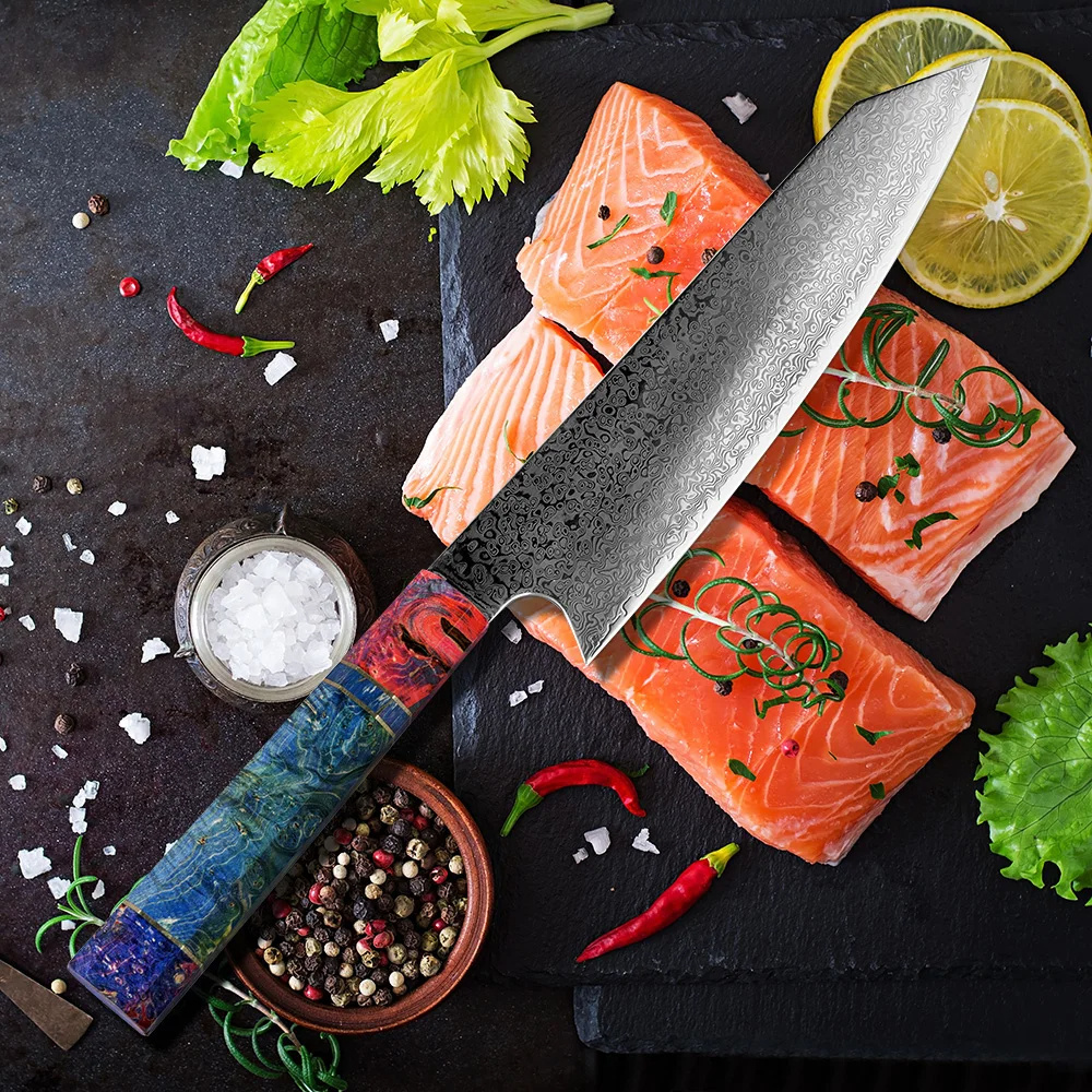 Damascus Kitchen Knife Set  Full Tang Quenching forgingJapanese Damascus Steel Knife vg10 Cooking Fillet Fish Chef Knife