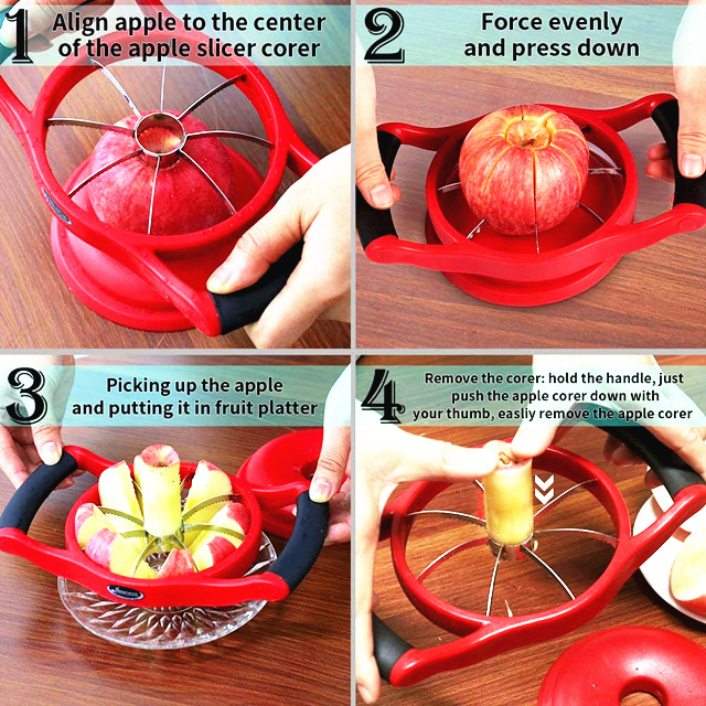 AS-1510 Ergonomic Grip Handle Plastic Base 8 Sharp Serrated Blade Stainless Steel Apple Slicer