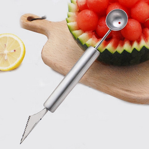 stainless steel dual function  double headed fruit ice cream  salad melon baller scoop spoon carving digging tools