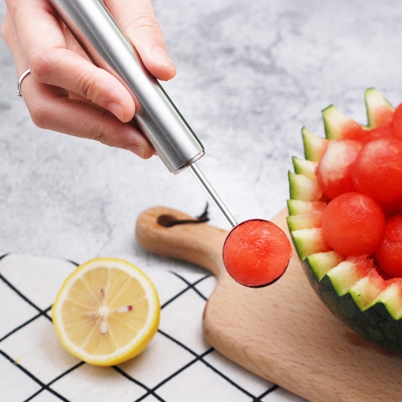 stainless steel dual function  double headed fruit ice cream  salad melon baller scoop spoon carving digging tools