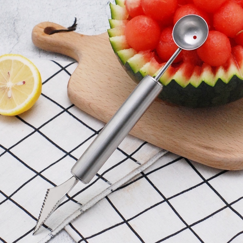 stainless steel dual function  double headed fruit ice cream  salad melon baller scoop spoon carving digging tools