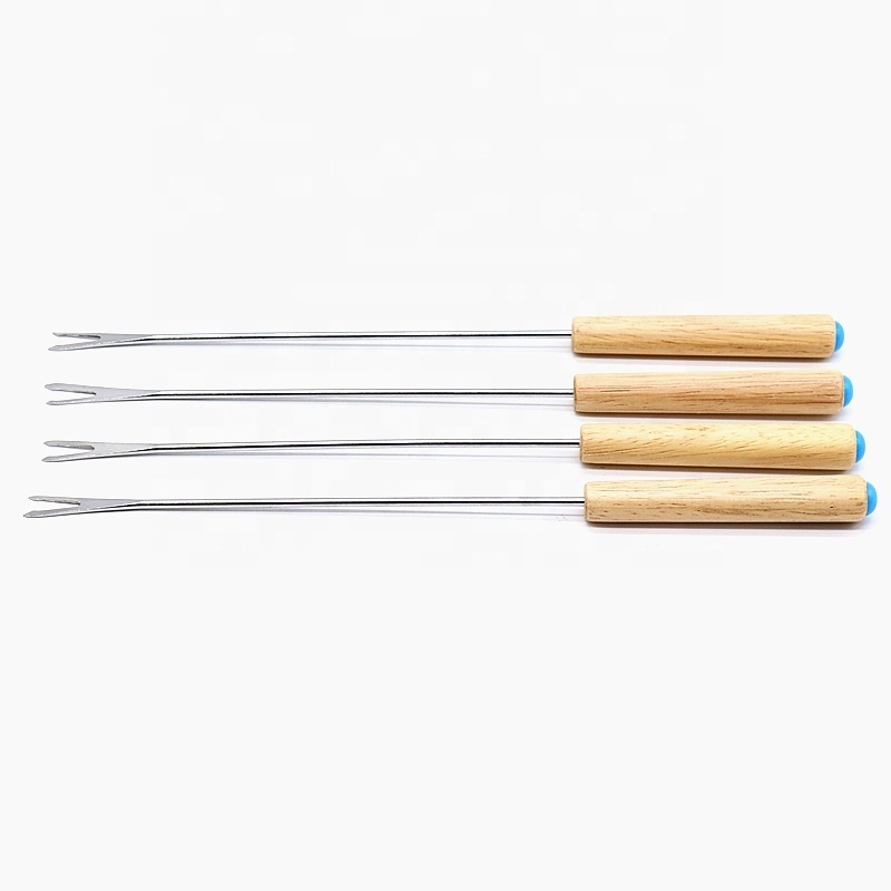 stainless steel cheese fondue forks color coding with wood handle for chocolate fountain roast marshmallows