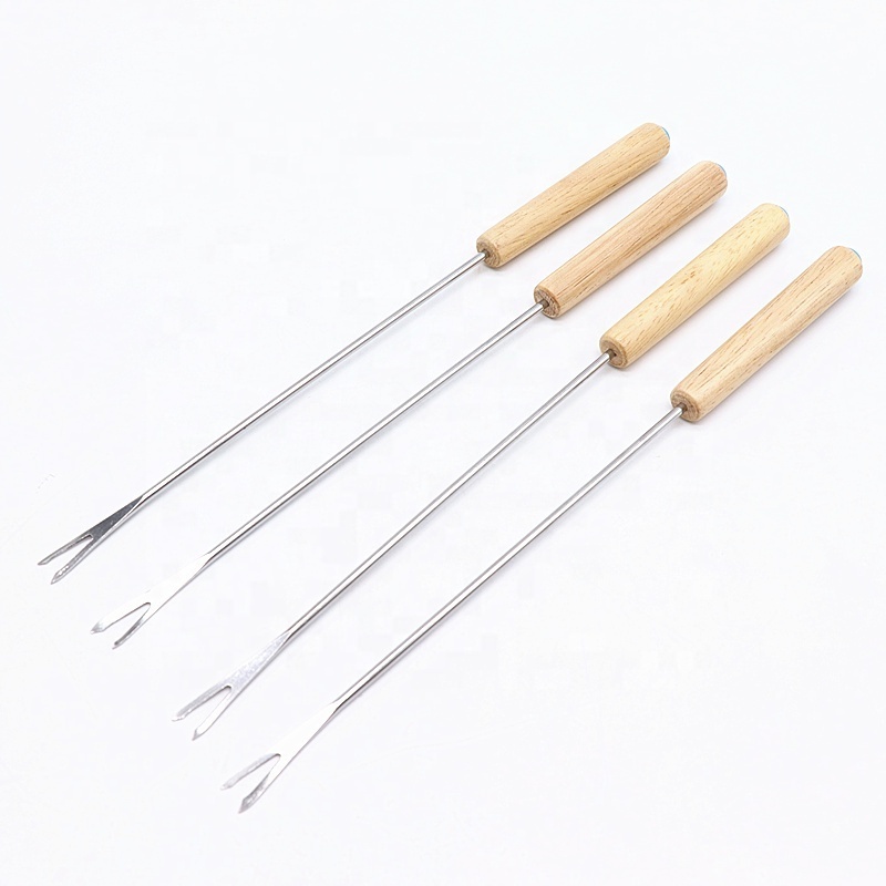 stainless steel cheese fondue forks color coding with wood handle for chocolate fountain roast marshmallows