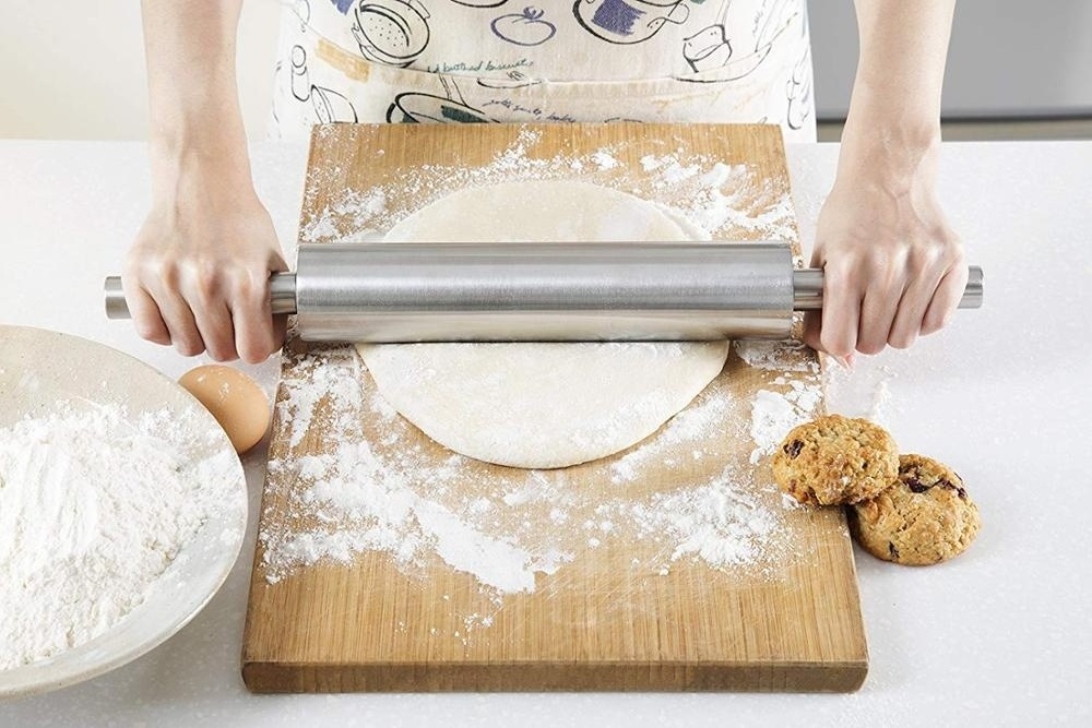 Bakeware baking  accessories stainless steel painting rolling pin for bakery manual dough roller for noodle and fondant