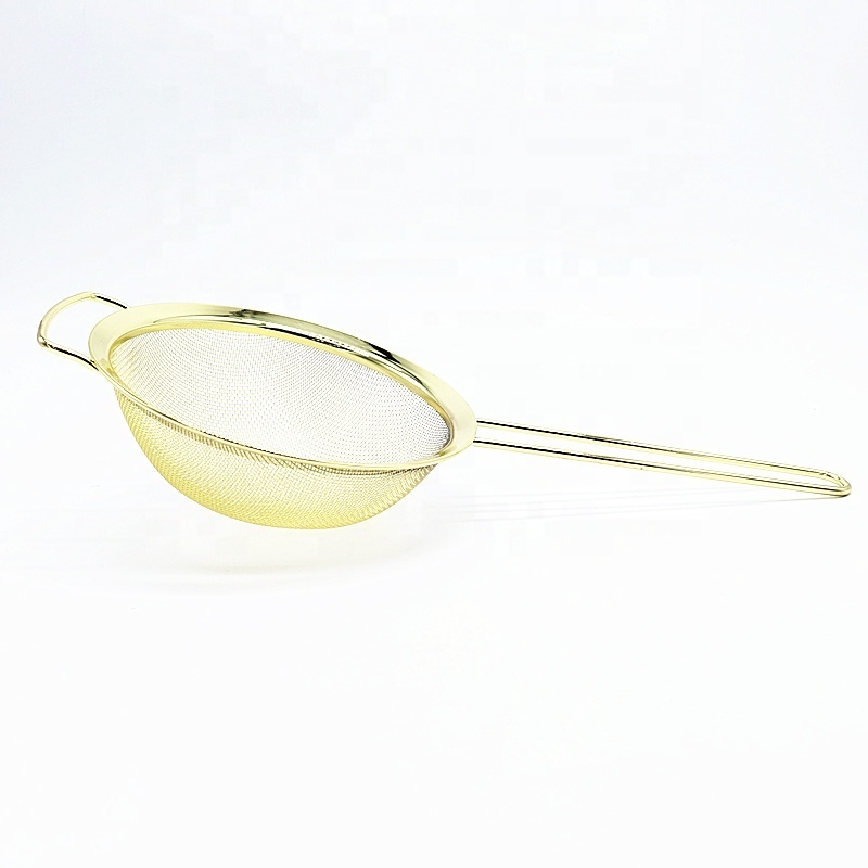 Gold plated stainless steel  fine mesh kitchen strainer colander sieve with long handle