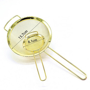 Gold plated stainless steel  fine mesh kitchen strainer colander sieve with long handle