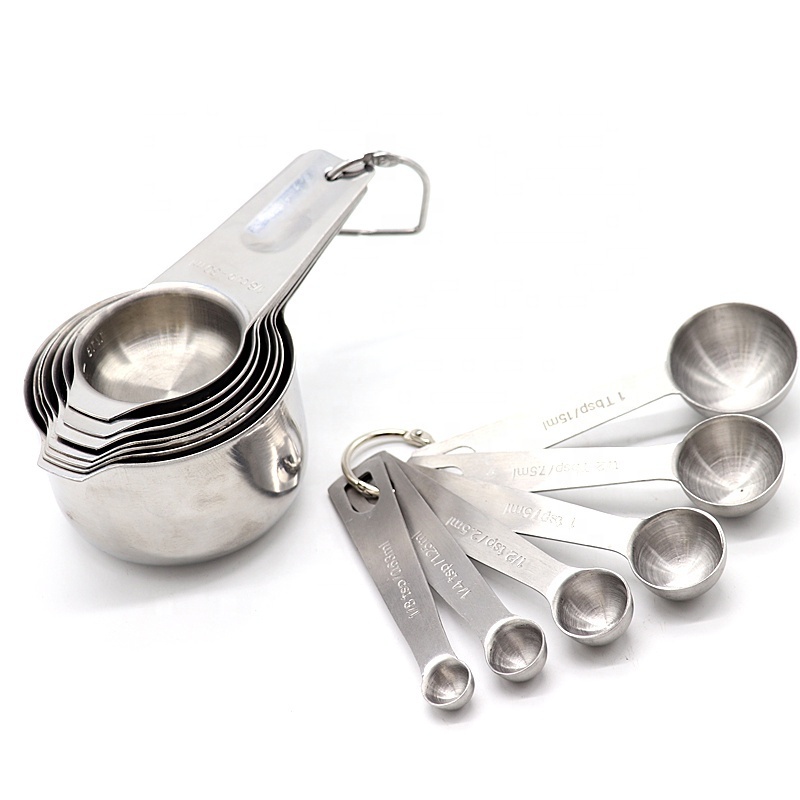 Stainless steel measuring cups and spoons set for kitchen baking