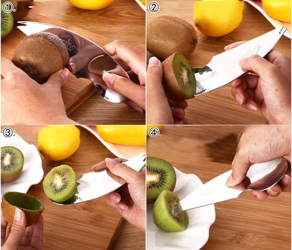 Multi-functional stainless steel fruit spoon knife cutter dug for kiwi water melon paw