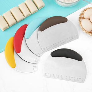 multipurpose stainless steel dough baking&pastry tool scraper cutter divider chopper with measuring scale cake pizza cutter