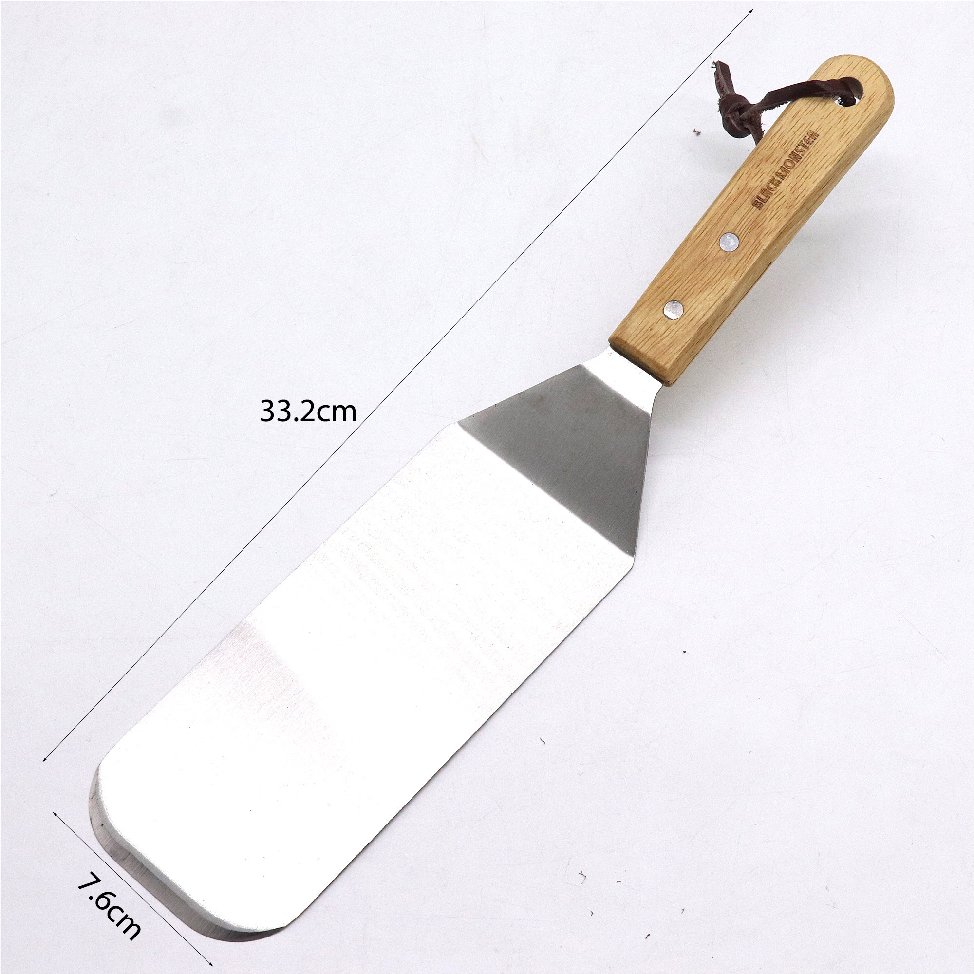 Heavy duty stainless steel grill hamburger spatula turner with wood handle for cast iron skillet griddle scraper